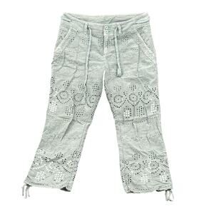 Sundance Green Ankle Cropped Pants with Embroidered Detail